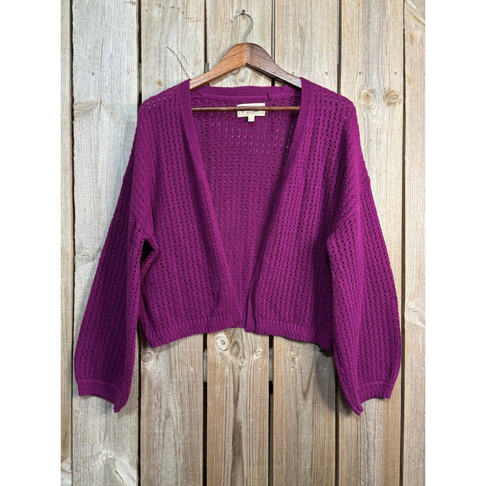 FatFace Washburg Purple Cotton Pointelle‎ Knit Open Cardigan Sweater Womens US 6
